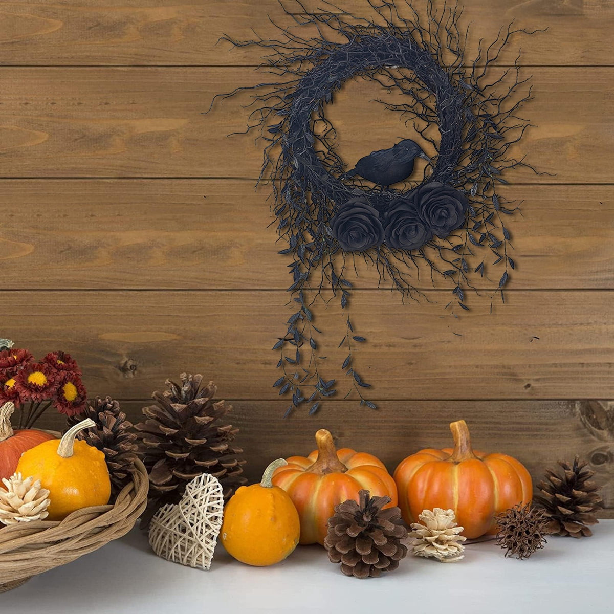 sruoe Halloween Decor, Halloween Decoration Indoor, Artificial Wreaths, Halloween Decoration Outdoor, Halloween Decoration, Halloween Wreath with LED, HHalloween Wreath for Home, Window Decor