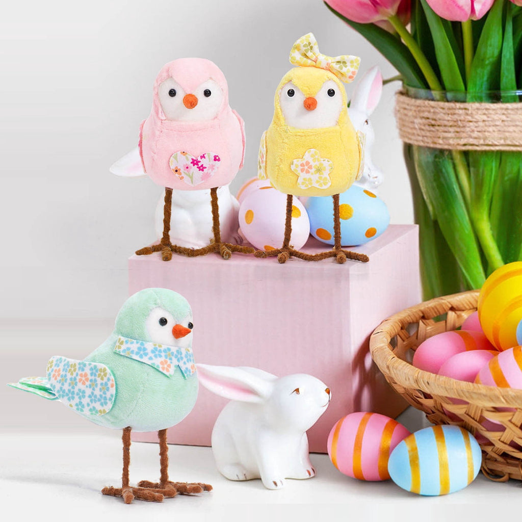 Chanana Easter Plush Bird Decorations Bird Figurines Table Ornament Cute Sparrow Fabric Sparrow Ornaments Centerpieces Table Tiered Tray Fireplace Spring Home Decor Tabletop Holiday Decorations