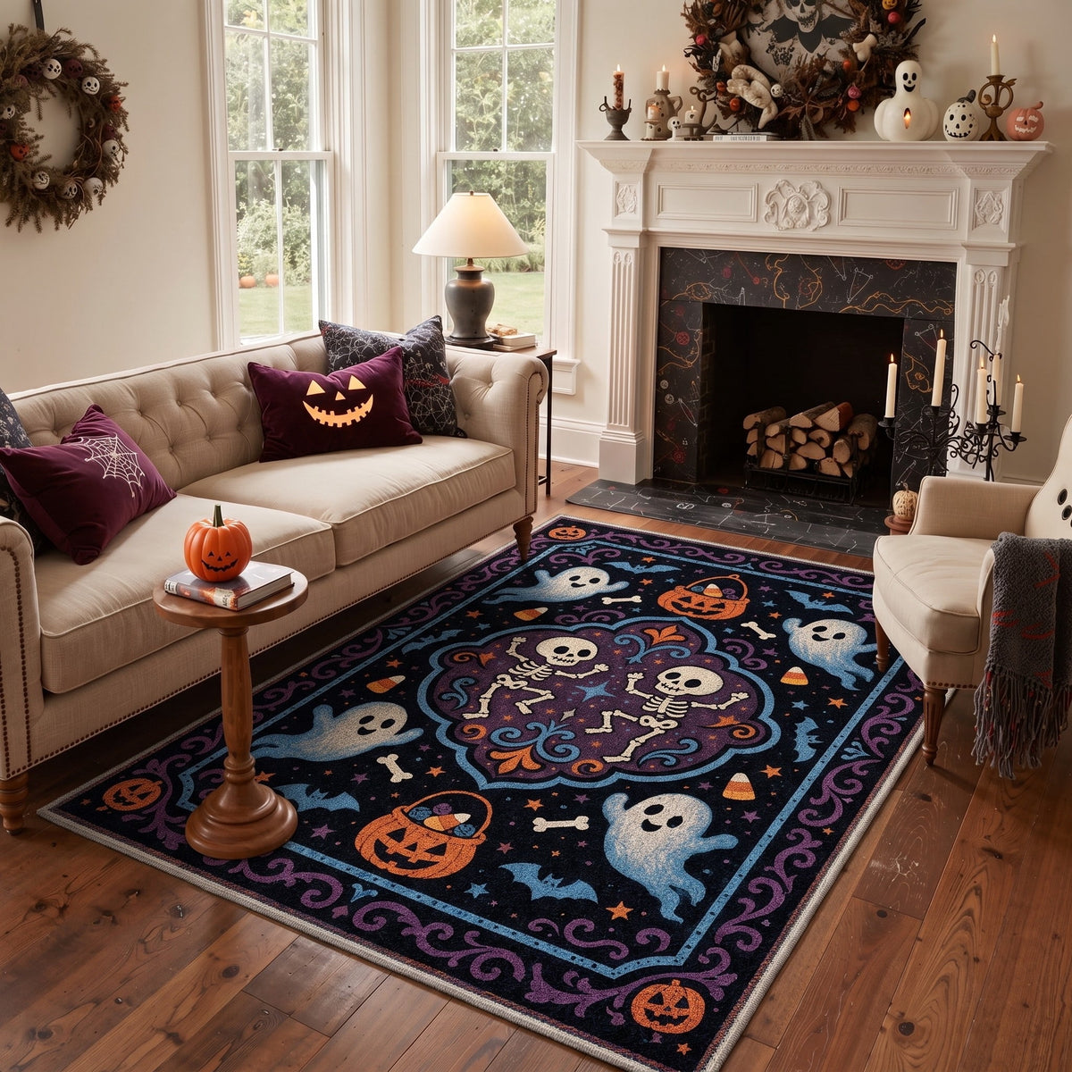 GENIMO 2'x3' Halloween Doormat, Washable Non Slip Soft Gothic Castle Outdoor Door Mat for Front Door Covered Porch Patio Entryway, Antique Gold