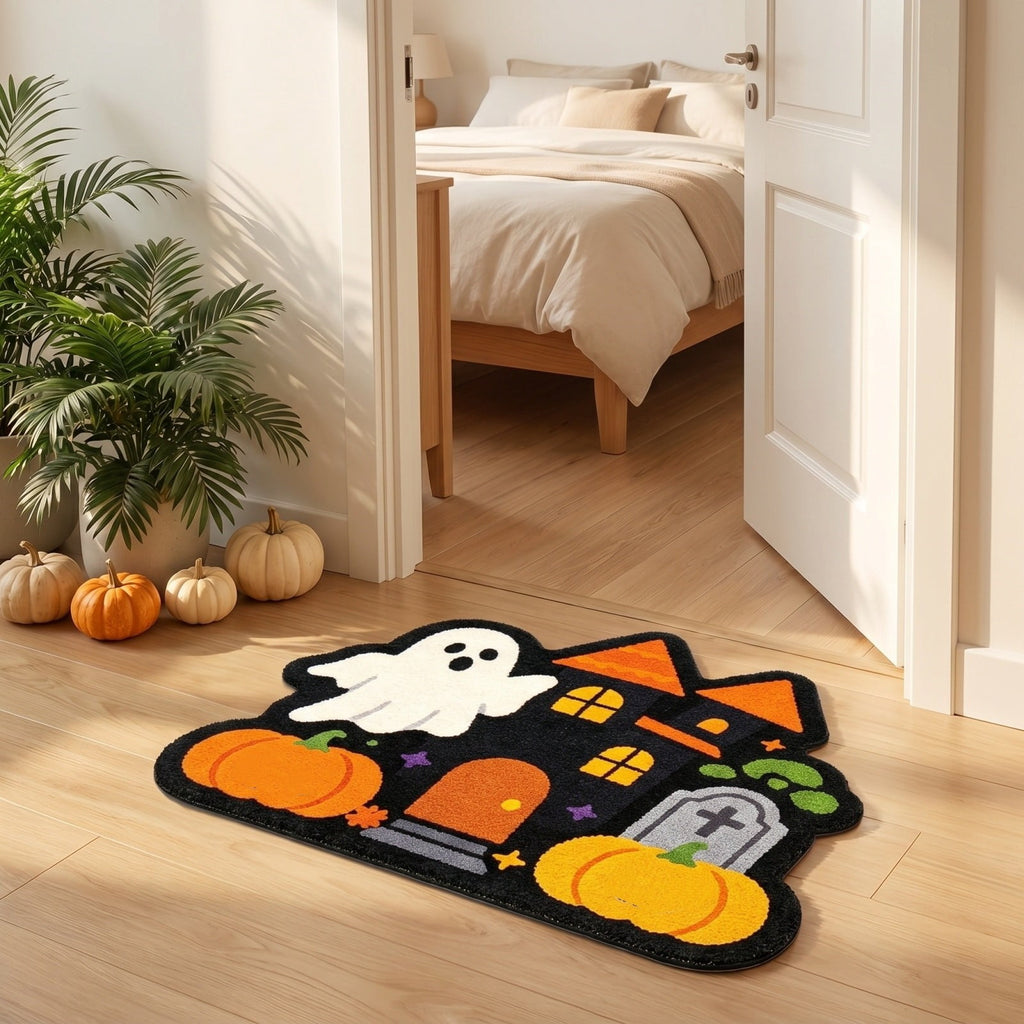 Halloween Door Mat Pumpkin Shaped Non-Absorbent Skidproof Mat 15.75x23.62in Polyester Skidproof & Weather Resistant for Front Door Porch Indoor Outdoor Halloween Door Mat by MPOISVA