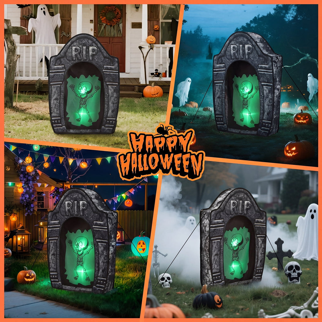 Toiyjofe 3.5ft Large Halloween Tombstone Decoration with LED Skull Eyes, Battery Powered Foldable Graveyard Decor for Lawn, Garden & Haunted House