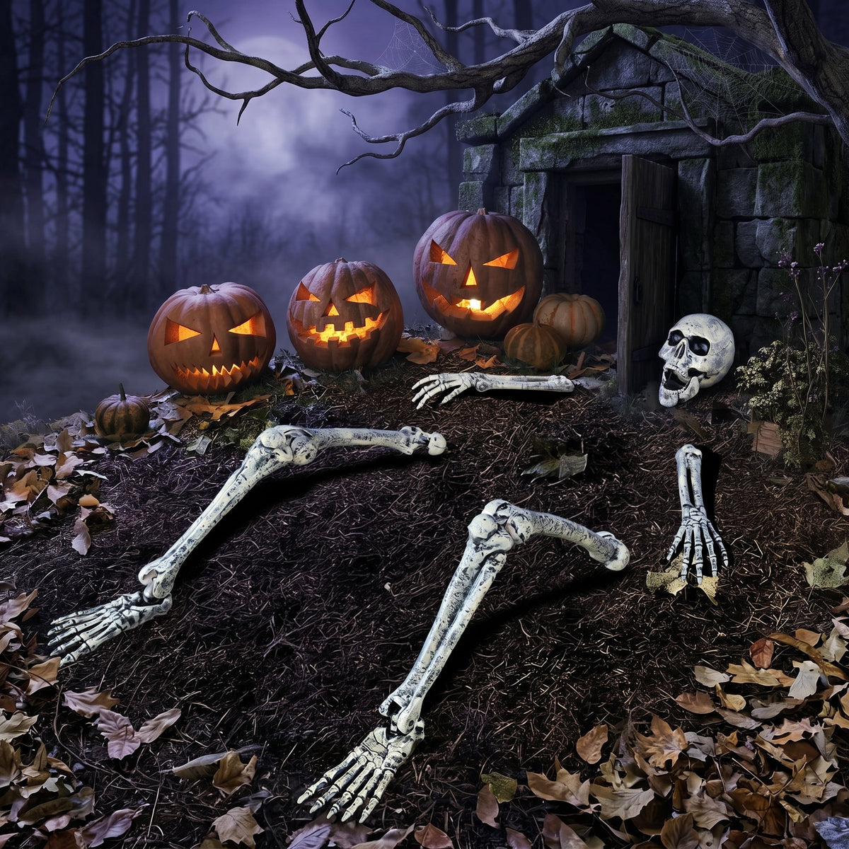 Joyfy 2 Pack Skeleton Hands Halloween Decoration Outdoor,13 inch Bloodstain Zombie Arm with Ground Stakes, Fake Arm Hands Prop Groundbreaker for Halloween Graveyard Lawn Decor