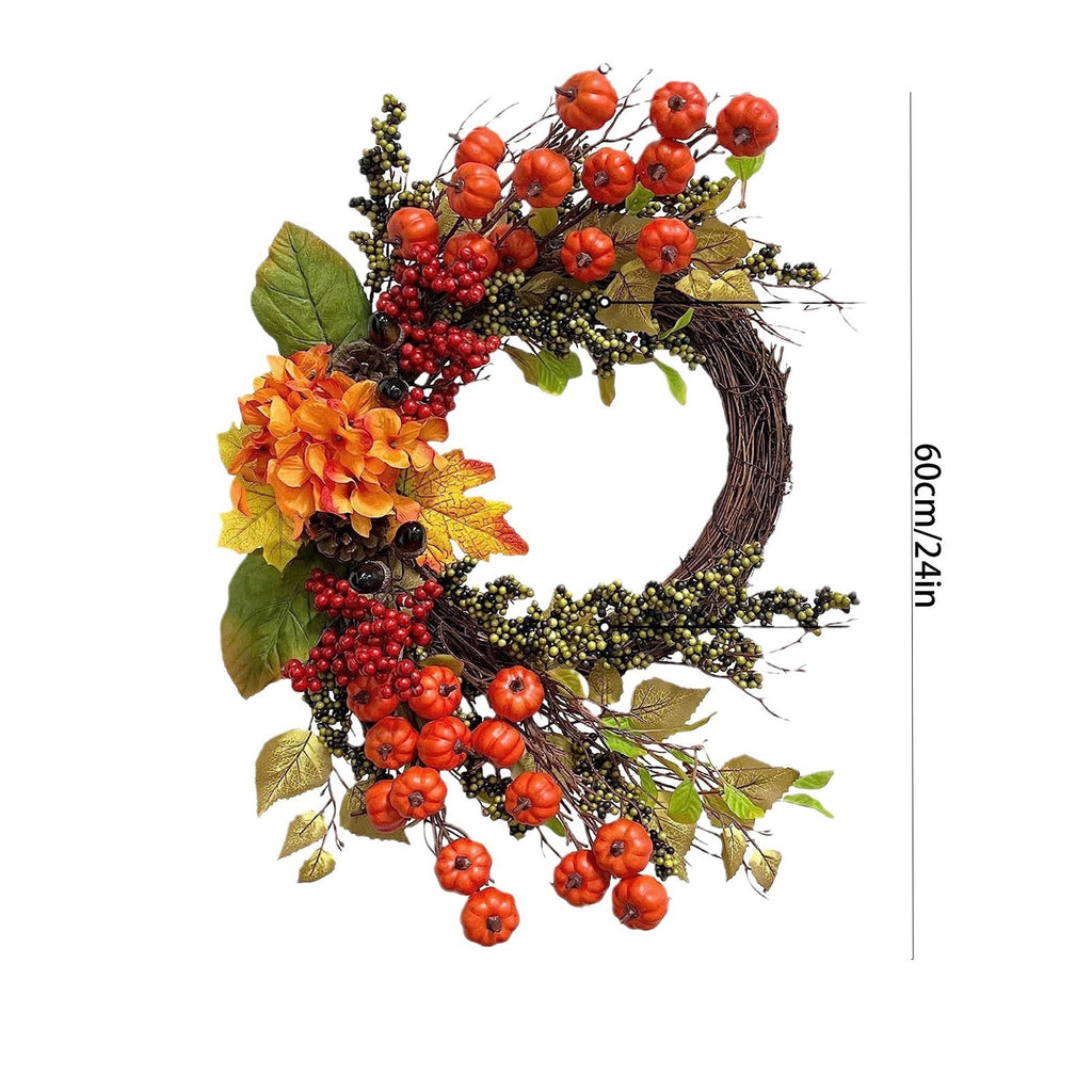Autumn Wreath 14 Inch Fall Decor for Home Front Door with Artificial Maple Leaf Pumpkin Berry Pinecone Harvest Thanksgiving Halloween Farmhouse Seasonal Decorations Indoor Outdoor,