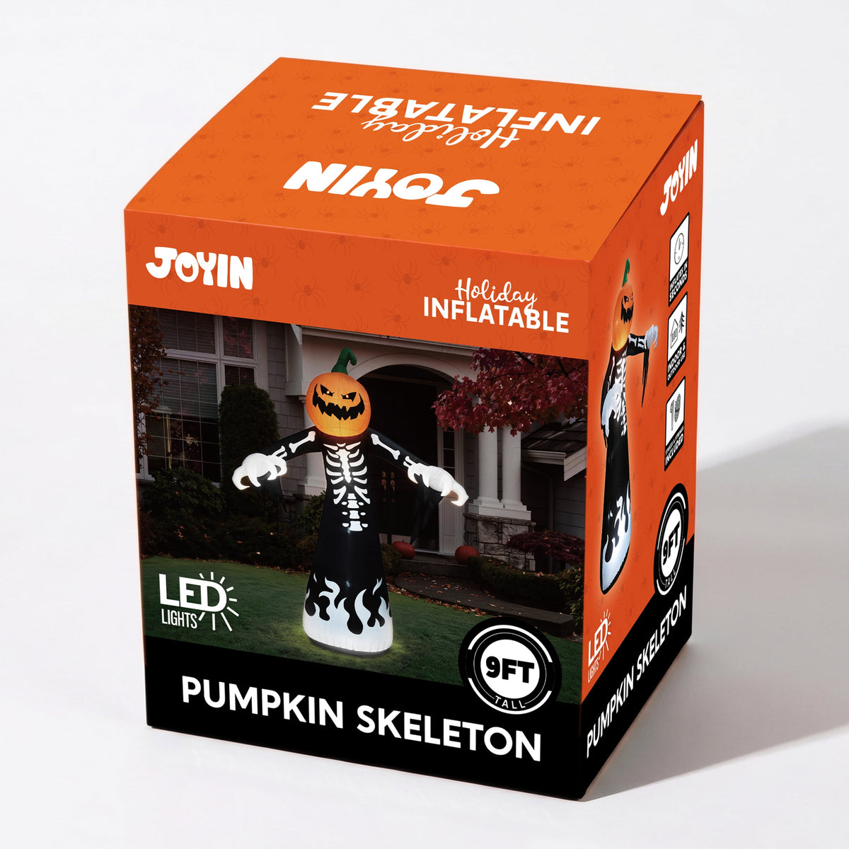 Joyfy 9 ft Halloween Inflatables Pumpkin Skeleton Decorations with Built-in LED Lights,Large Blow Up Decoration for Yard Lawn Garden Indoor Outdoor, Pumpkin Skeleton Inflatable Decoration