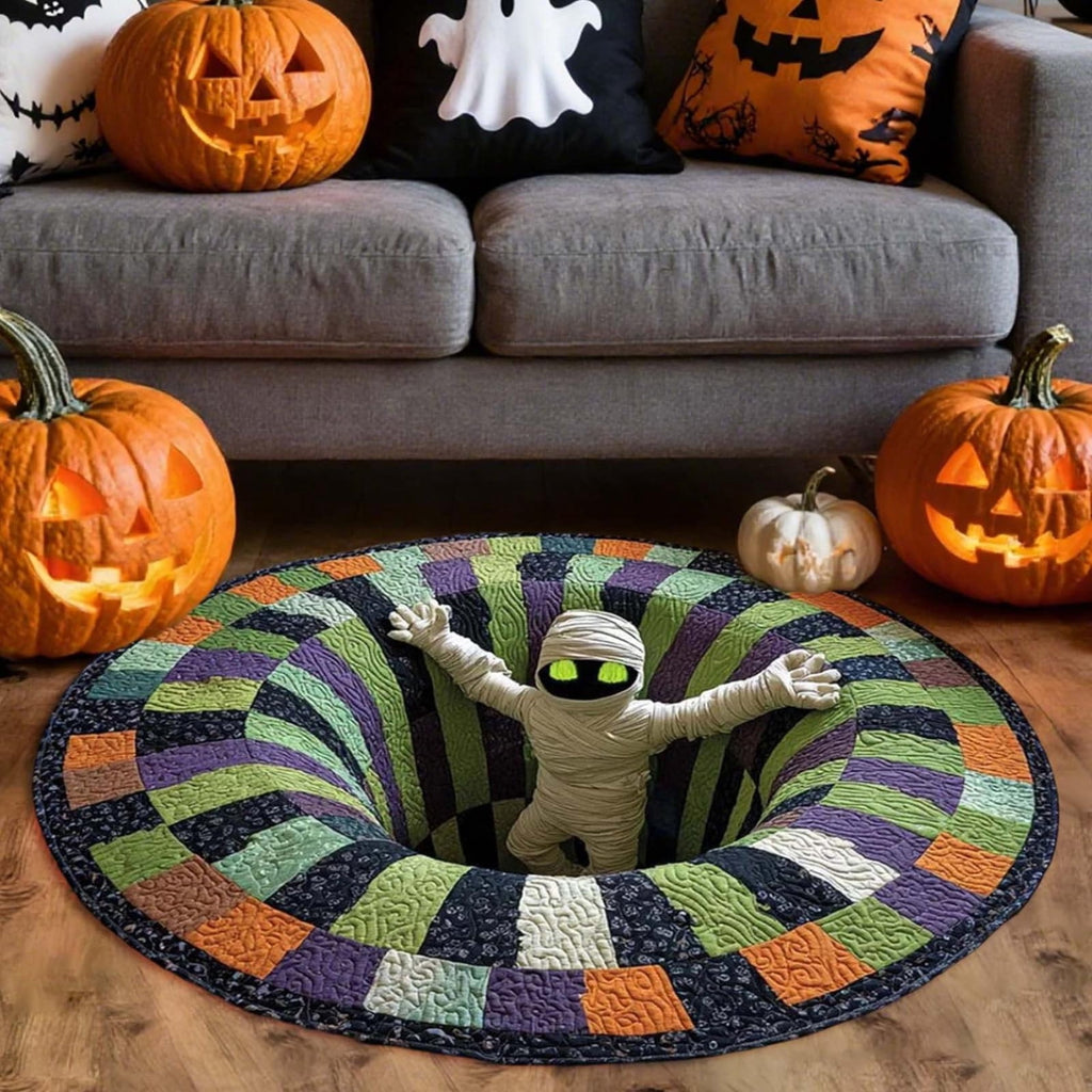 Win s Way 3D Illusion Round Halloween Rug Optical Illusion Doormat Non- Washable Entryway Decor Spooky Fall Front Door Mat for Party Decoration Available in 15.8/23.6/31.5 Inch