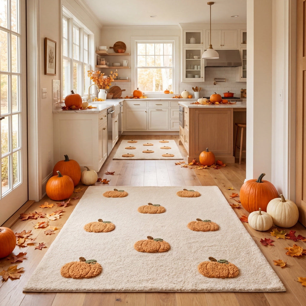 Halloween Thanksgiving Pumpkin Doormat 24x16 Inch, Simple Fall Farmhouse Entrance Mat for Front Porch Patio Home Decor