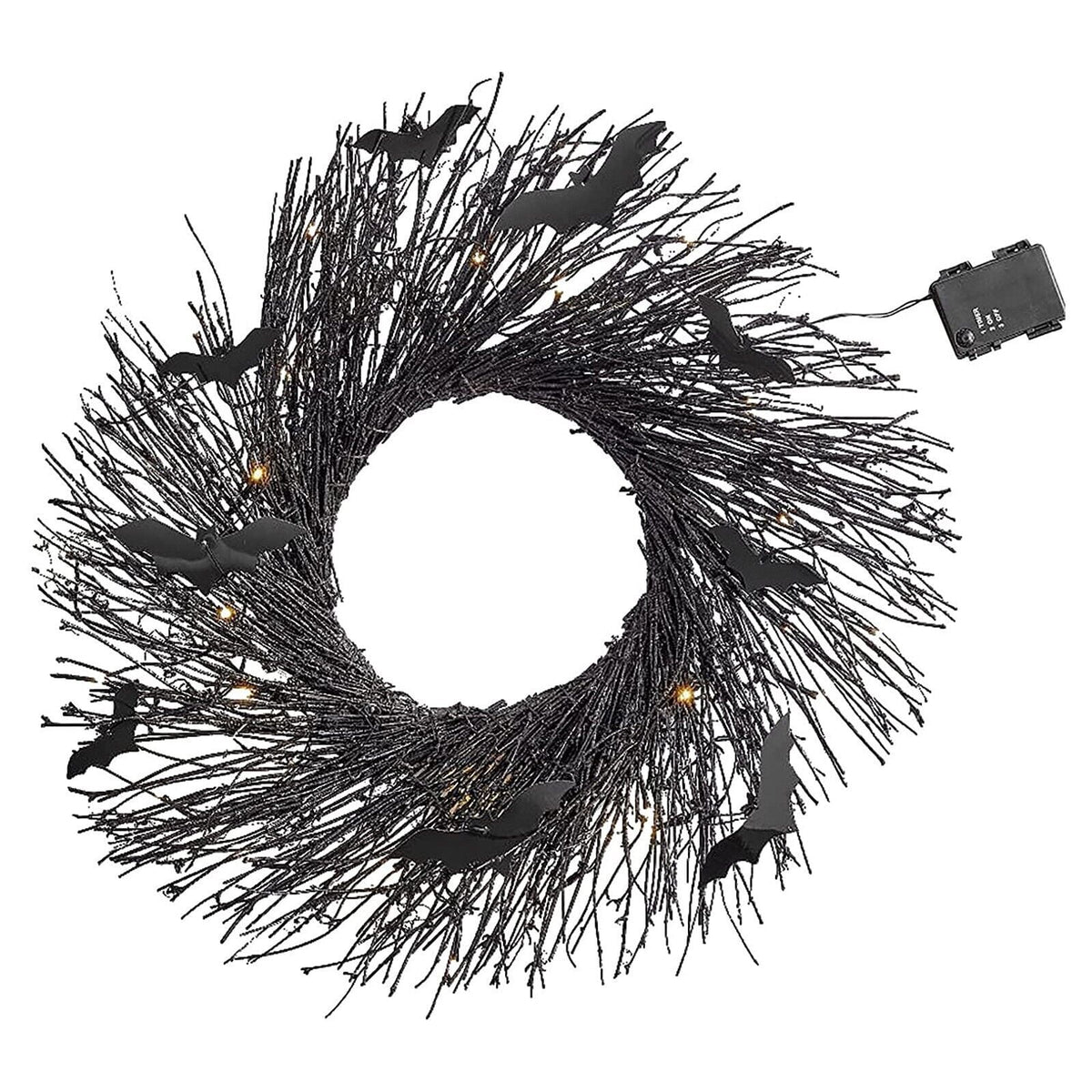 21.6" Illuminated Halloween Garland Wreath for Front Door Decor Lit Garland Black Bat Garland