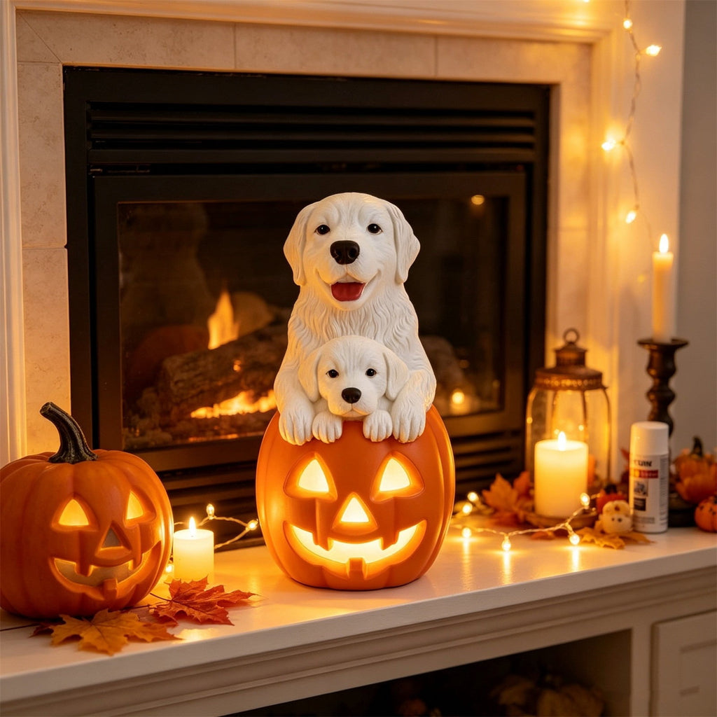 2026 New Halloween Light‑Up French Bulldog Figurine, Shark Outfit Dog Statue with Glowing Pumpkin, Waterproof Resin Table Holiday Decorations, Cute Spooky Halloween Decorations for Porch Yard Home