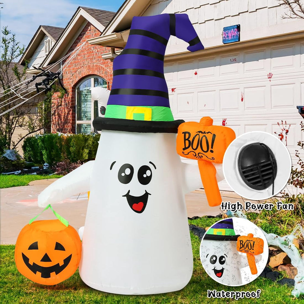 GOOSH Halloween Inflatable 5 FT Blow Up Ghost Inflatable with Pumpkin, Halloween Inflatables Ghost Cute Outdoor Ghost Decorations, Halloween Blow Up Decorations Clearance for Holiday/Garden/Lawn