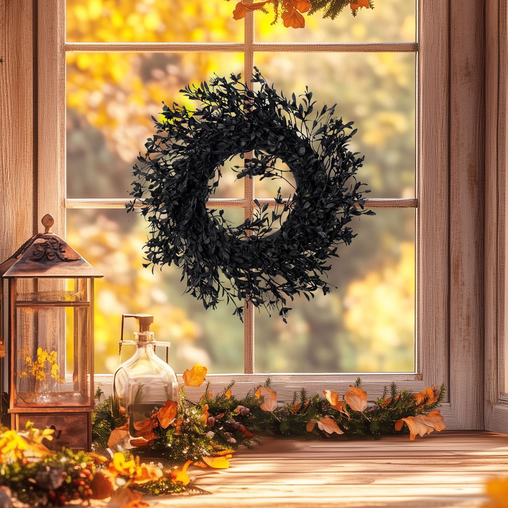 HHBEAUTY 11.8" Artificial Forsythia Wreath Spring Summer Fall Winter Wreaths for Front Door with Berries Silk Leaves Wreath for Halloween Decorations Porch Wall Window Indoor Outdoor Home Decor