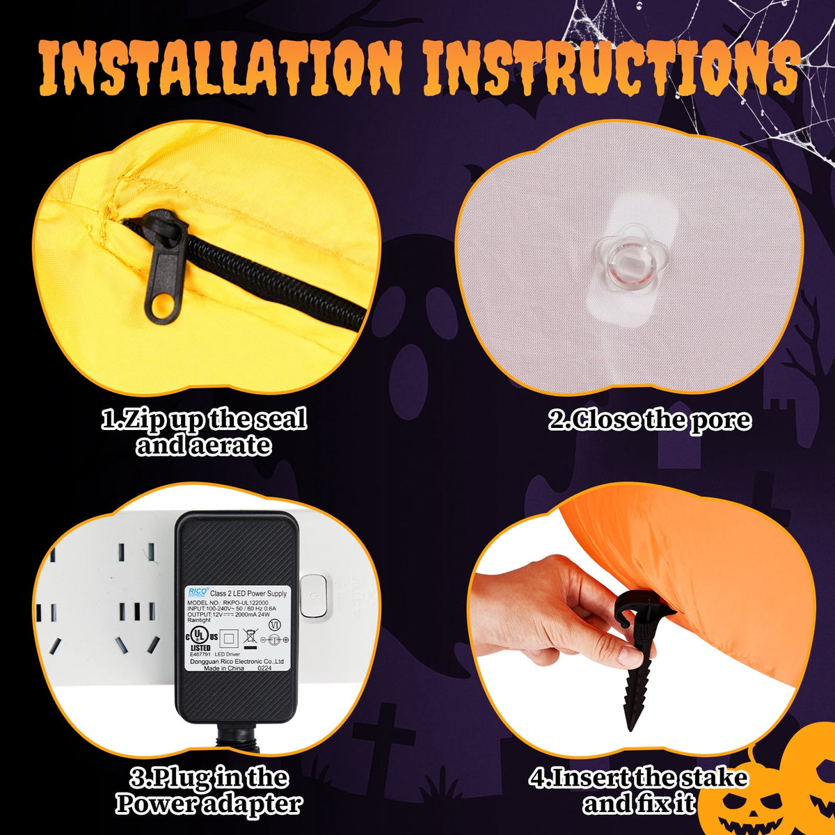 Zimtown 8 FT Halloween Inflatables Pumpkin Candy, Halloween Decoration Blow up Pumpkins and Eyes w/ Build-in LEDs for Halloween Party