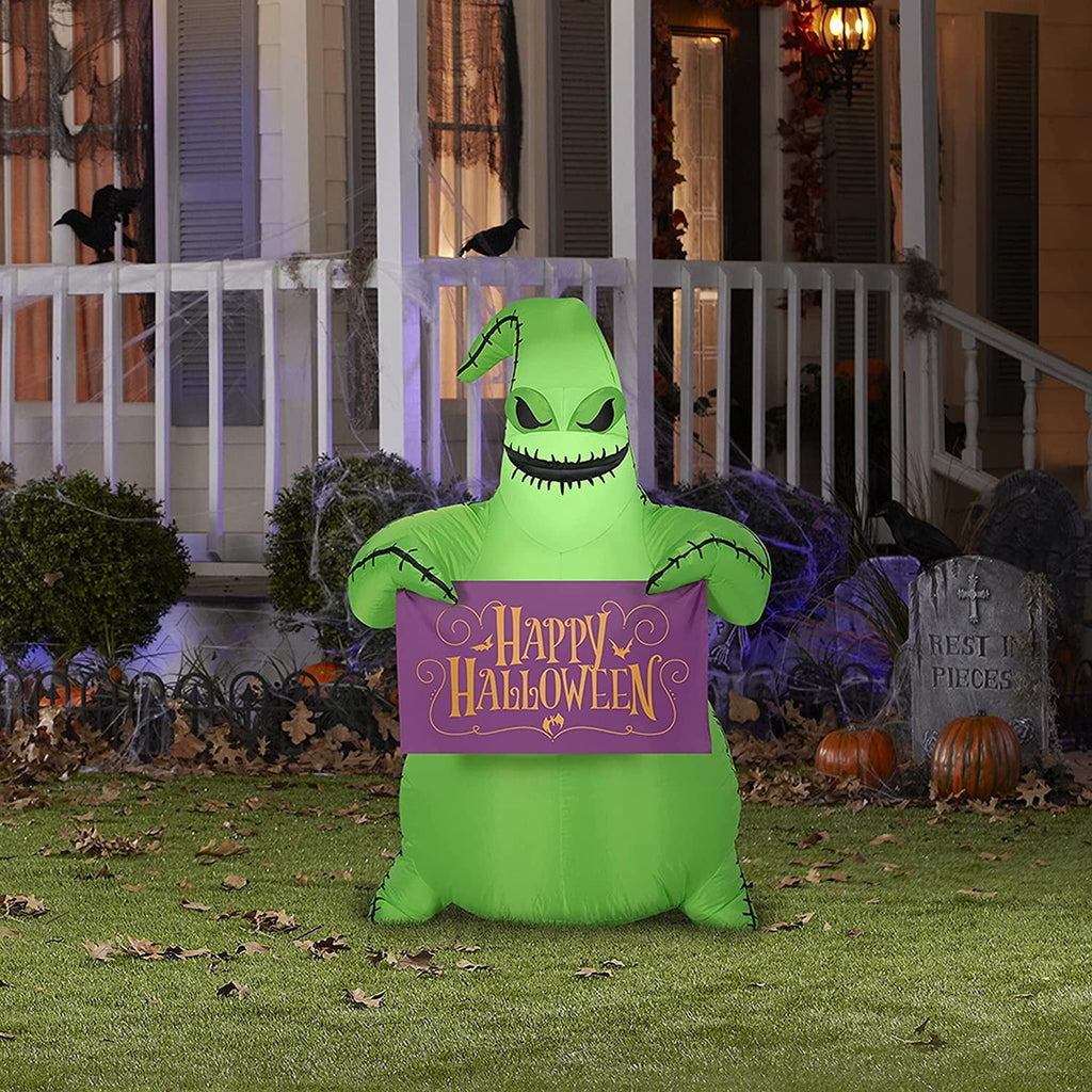 3 1/2' Gemmy Airblown Inflatable Halloween Nightmare Before Christmas Oogie Boogie Holding Banner