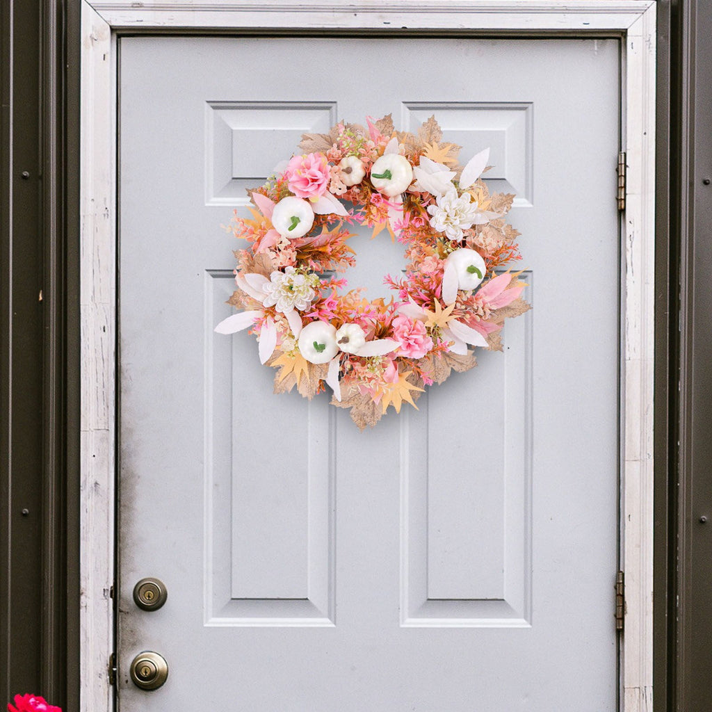 Zmeidao Fall Wreath for Front Door, Autumn Pumpkin Wreath for Thanksgiving Halloween Outdoor Indoor Farmhouse Party Holiday Porch Wall Window Home Decoration 15.75in