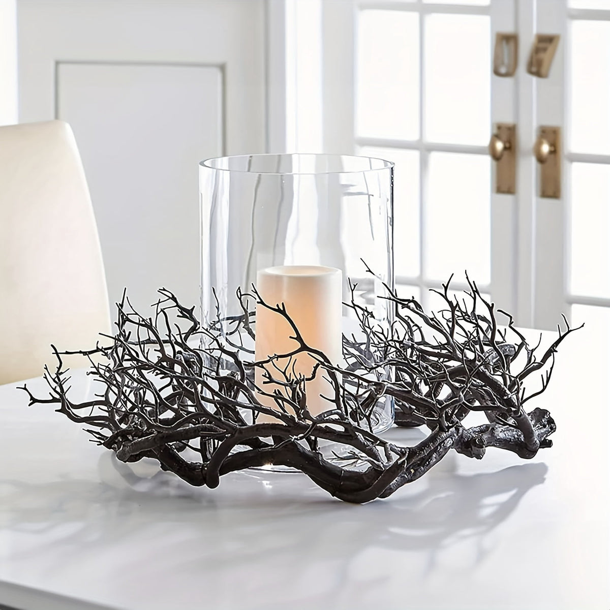1pc Art Deco Style Halloween Wreath, 16.92-Inch Pre-Lit Black with Glittering Accents, Dead Branches, Festive Fall Home Window Wall Decor for Halloween