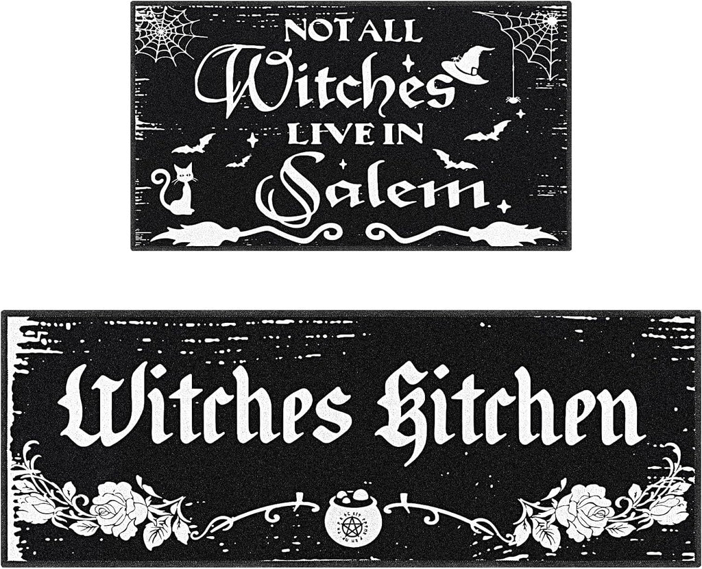 2 Pack Halloween Kitchen Mats Witches Rugs Gothic Kitchen Decor Farmhouse Halloween Doormat Outdoor Vintage Non-Slip Floor Mats Retro Halloween Rugs Decor for Home Kitchen Party (Gothic)