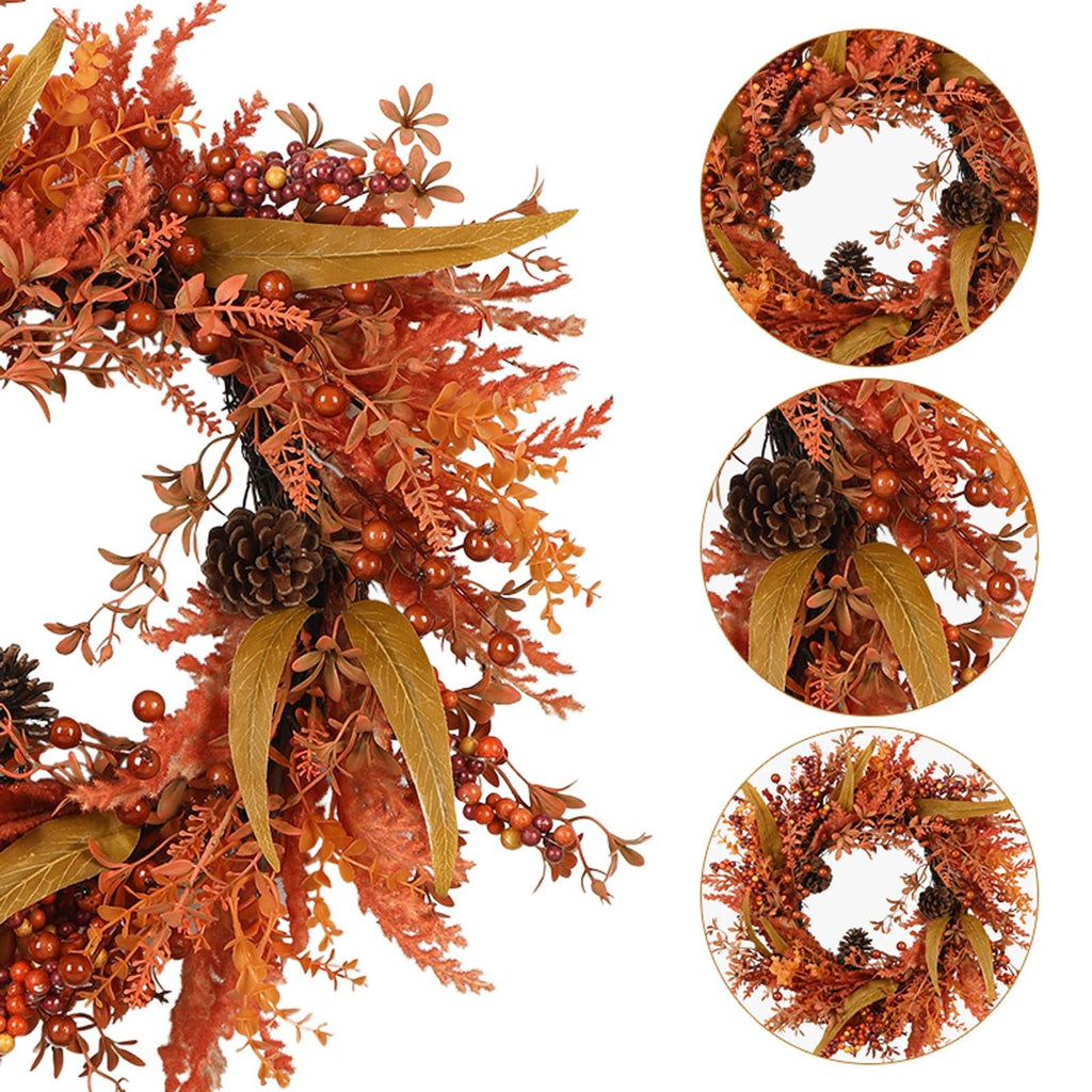 AUHomi Artificial Cedar Cypress Garland, Christmas Wreath 17.7-Inch, Front Door Wreaths, All Season Artificial Fir Wreath, Wall Hanging Wedding Window Home Porch Wreath Decoration (Yellow)