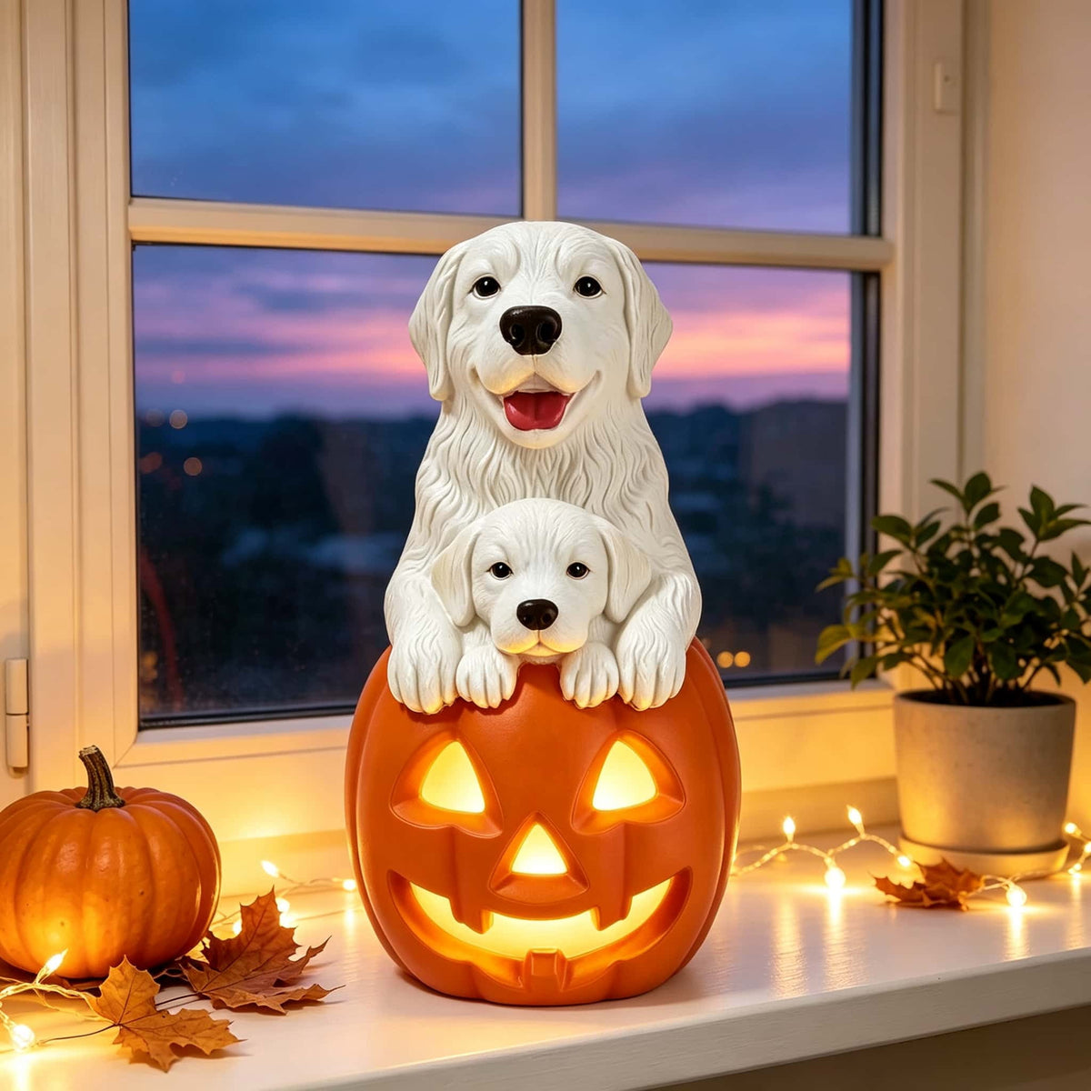 2026 New Halloween Light‑Up French Bulldog Figurine, Shark Outfit Dog Statue with Glowing Pumpkin, Waterproof Resin Table Holiday Decorations, Cute Spooky Halloween Decorations for Porch Yard Home