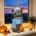 2026 New Halloween Light‑Up French Bulldog Figurine, Shark Outfit Dog Statue with Glowing Pumpkin, Waterproof Resin Table Holiday Decorations, Cute Spooky Halloween Decorations for Porch Yard Home