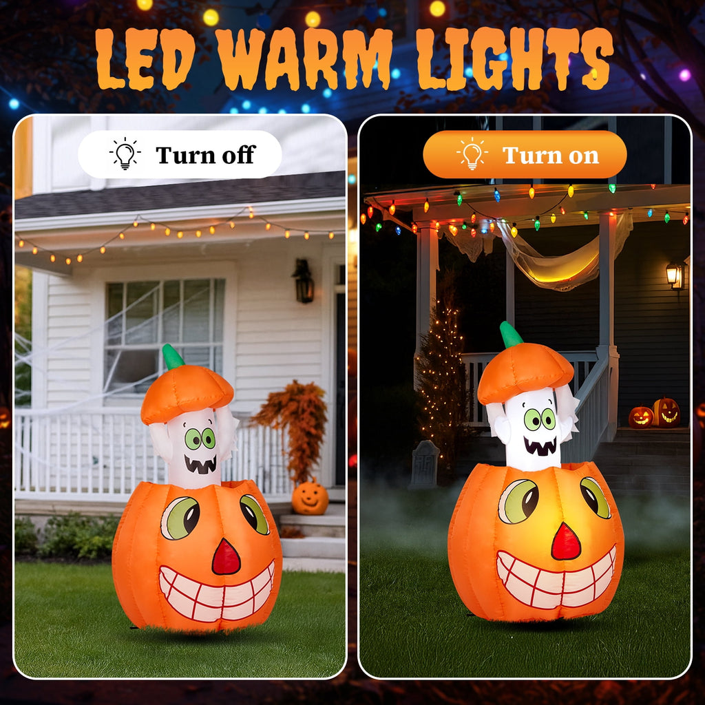 UBesGoo 2.8' Halloween Inflatables Animated Pumpkin Ghost, Outdoor Decorations Blow Up Yard Decor Built-in LEDs for Indoor Party Garden Lawn Decor
