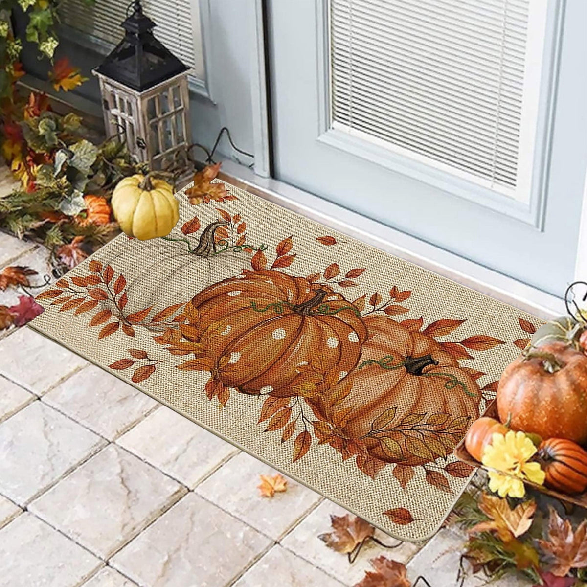Halloween Door Mat Pumpkin Absorbent Skidproof Mat 23.62x15.35in Polyester Skidproof & Water Absorbent for Front Door Bathroom Kitchen Entryway Halloween Door Mat by MPOISVA