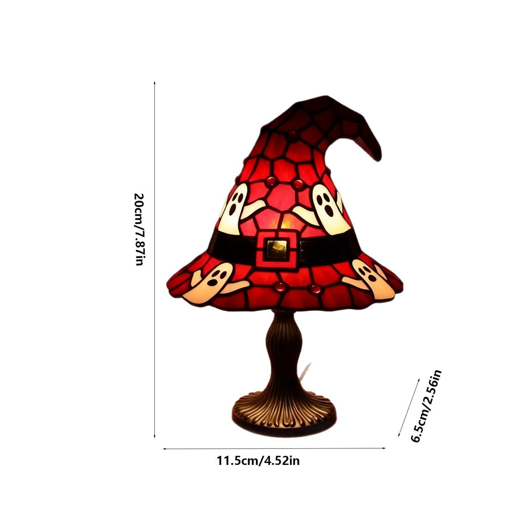 BZPIZ Witch Hat Lamp Handcrafted Retro Resin Stained Witch Hat Desk Lamp Halloween Home Decor Gothic Wizard Hats Night Light for Bedroom & Bookshelf