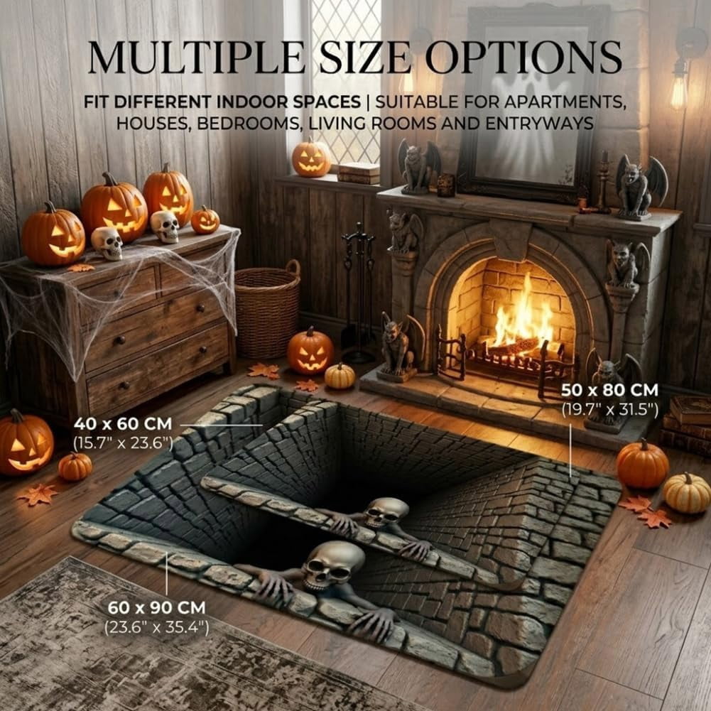 3D Halloween Rug Ghost Skeleton Optical Illusion Mat