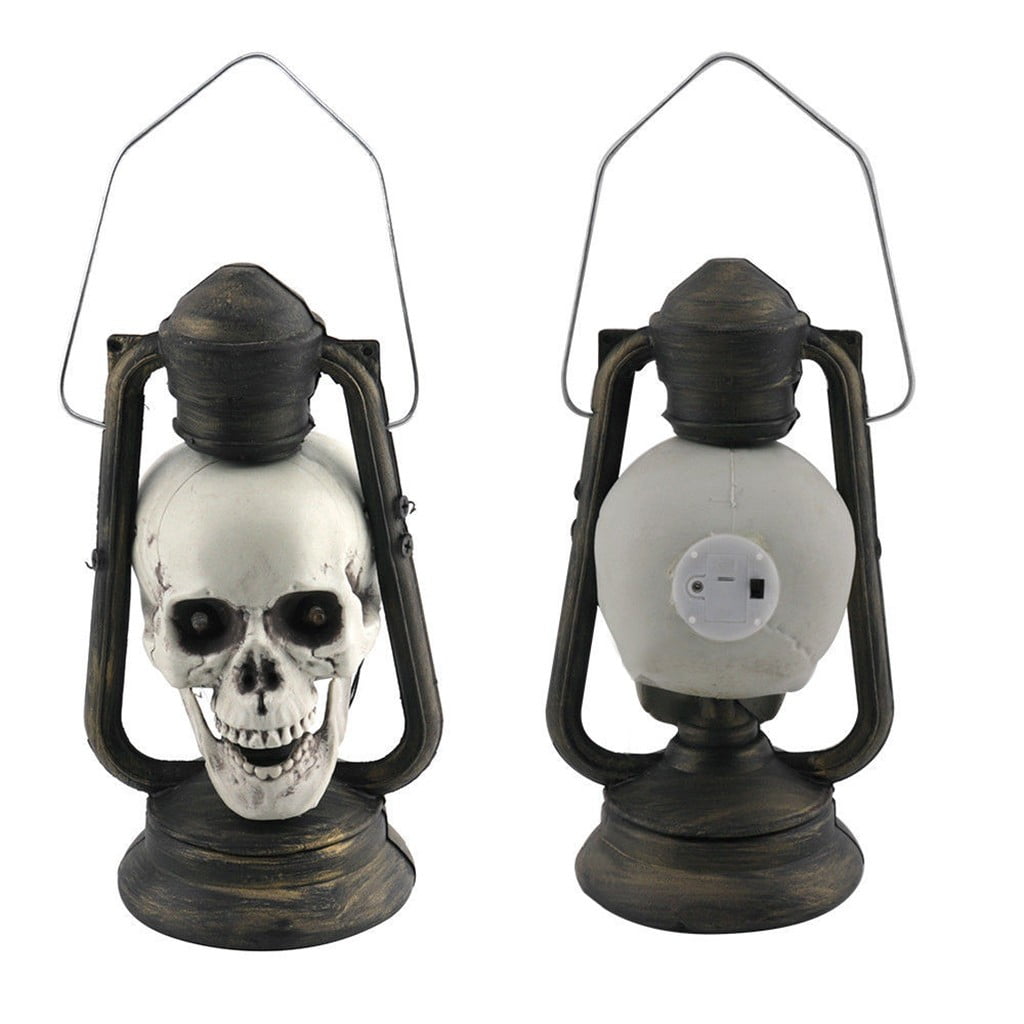 Pyaiiner Halloween Skull Lantern with LED Lights Red Eyes Glow in The Dark Skeleton Decor for Spooky Porch Yard and Party Displays