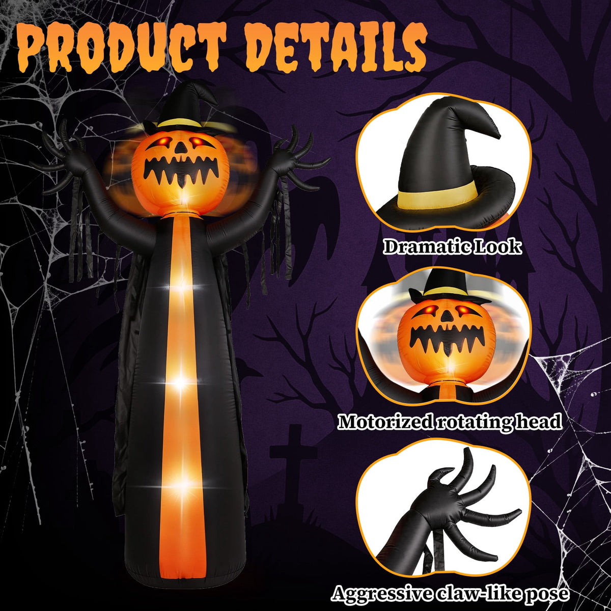 Zimtown 10 FT Halloween Inflatables Pumpkin with A Turning Head,Outdoor Halloween Decoration