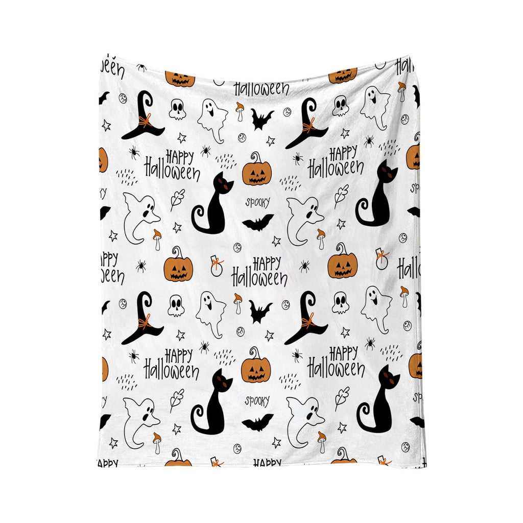 Halloween blanket,Halloween Print Throw Blanket Flannel Soft Cozy Decorative Nap Blanket with Ghost Pumpkin Skull for Office Bedroom Sofa Camping Travel(100x150cm/39x59 Inch),Black