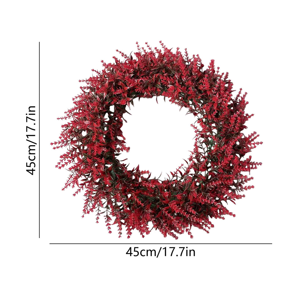 18 Inch Fall Wreath for Front Door, Artificial Red Wheat Wreath with Berries and Leaves, Thanksgiving Halloween Decor for Porch Wall Mantel