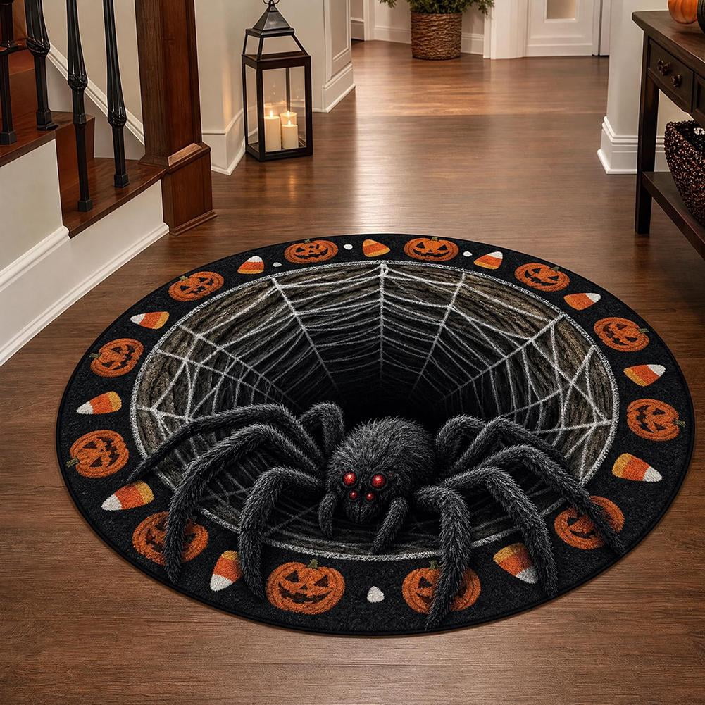3D Illusion Halloween Round Mat, Halloween Optical Rug Home Decor