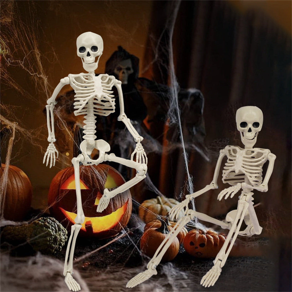 AUHomi 1 PC Halloween Skeleton, 15.7" Full Body Halloween Skeleton Decor with Movable Joints, Party Decorations, Halloween Outdoor Skeleton Decoration, Horror House Graveyard Props (S)