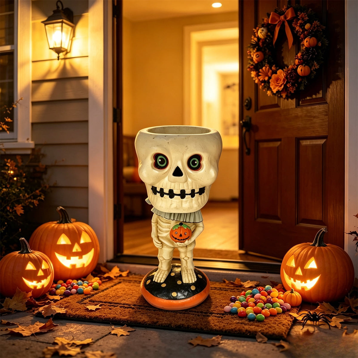 Halloween Decoration Ghost Figurine 11in Resin Ghost Statues with Pumpkin Candy Bowl for Outdoor Indoor Front Door, Porch Yard Lawn Party Decor