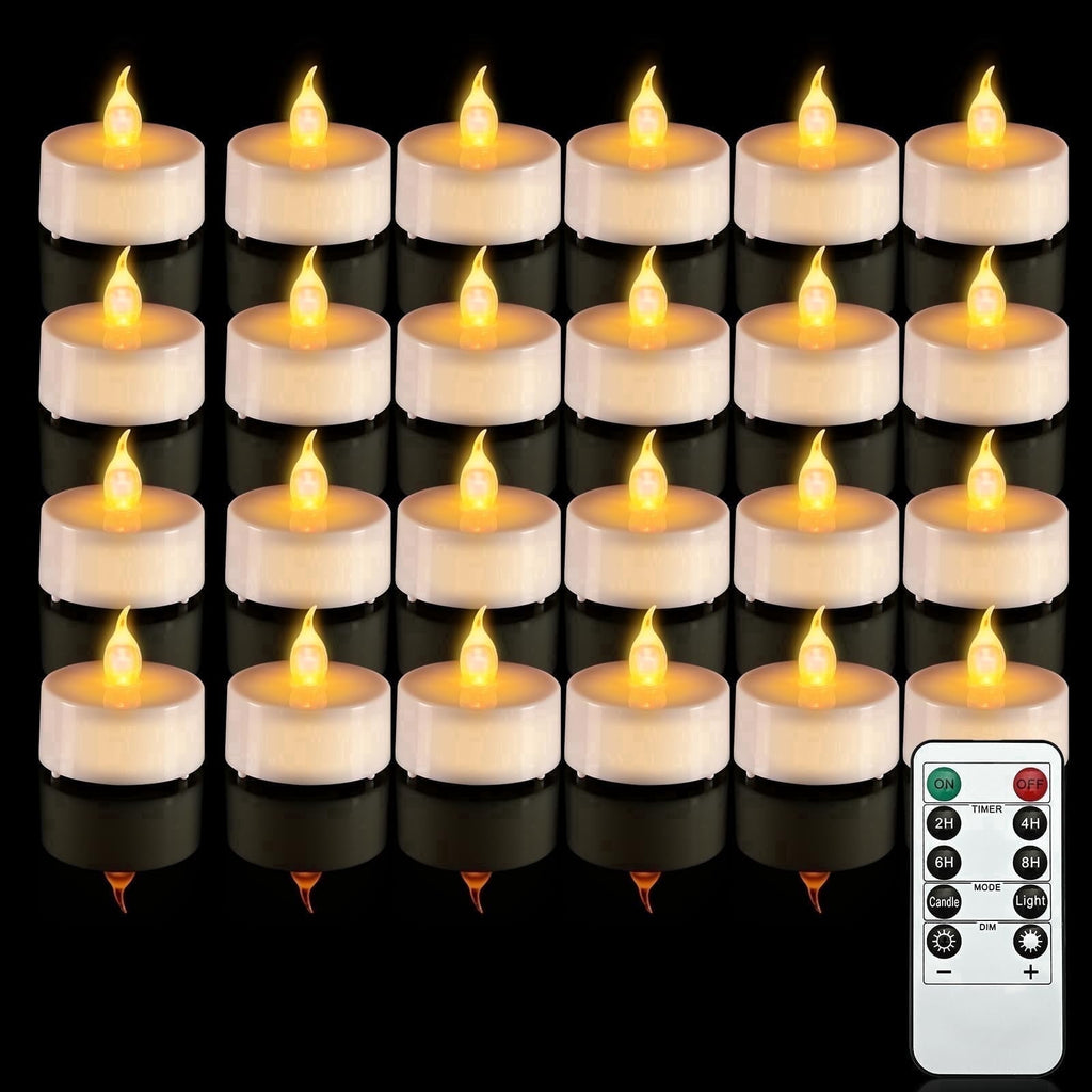 24PCS LED Tealight Candles with Remote Timer, Battery Operated Flameless Tea Light Candles, Fake Flickering Votive Candles for Home Centerpiece Table, Anniversary, Party, Halloween, Ramadan Decor