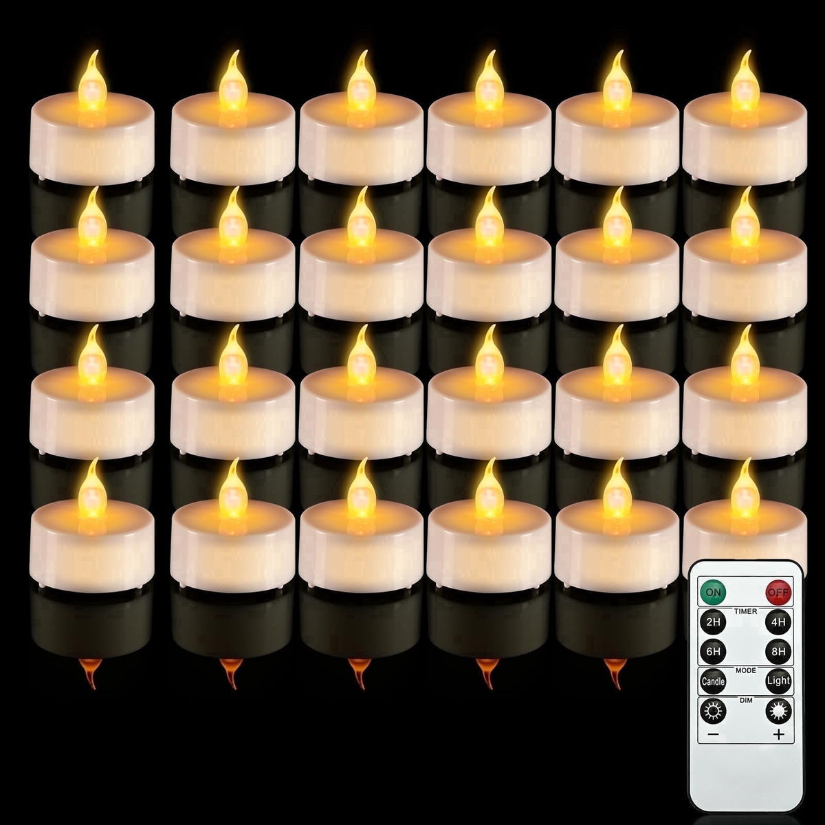 24PCS LED Tealight Candles with Remote Timer, Battery Operated Flameless Tea Light Candles, Fake Flickering Votive Candles for Home Centerpiece Table, Anniversary, Party, Halloween, Ramadan Decor