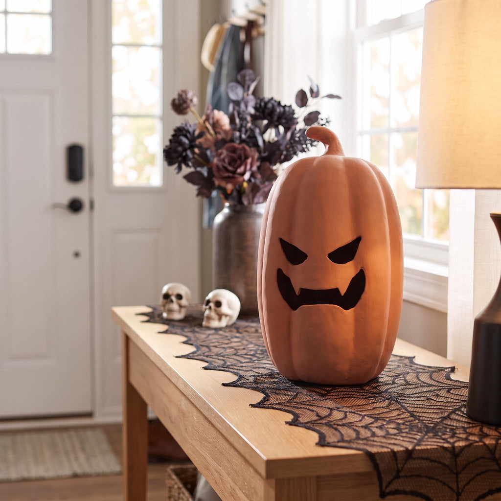 Paper Mache Jack-o'-Lantern Decoration, Black, 13.3", Halloween by Way To Celebrate