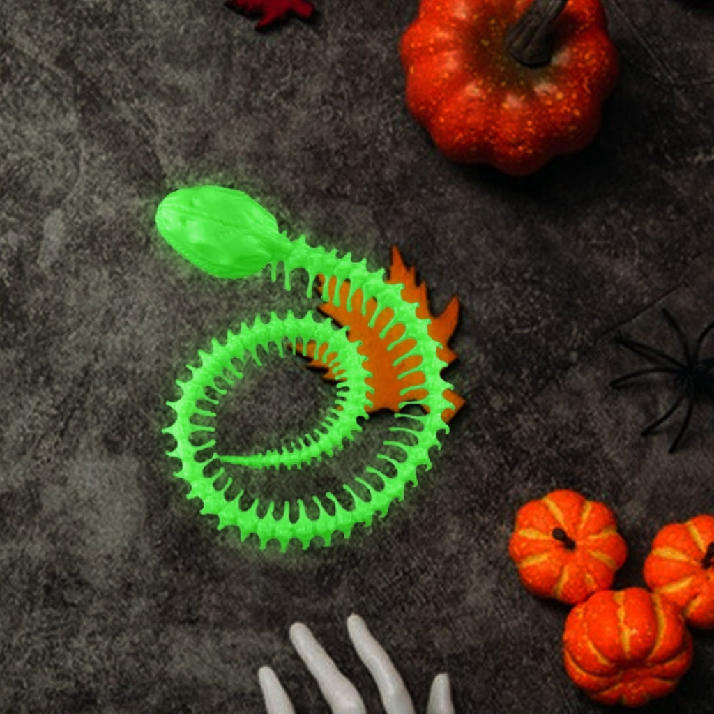JOGZMZ Glow in the Dark Halloween Snake Skeleton - Scary Fake Reptile Prank Toy for Party Decorations, Haunted House Props (Green, Plastic)