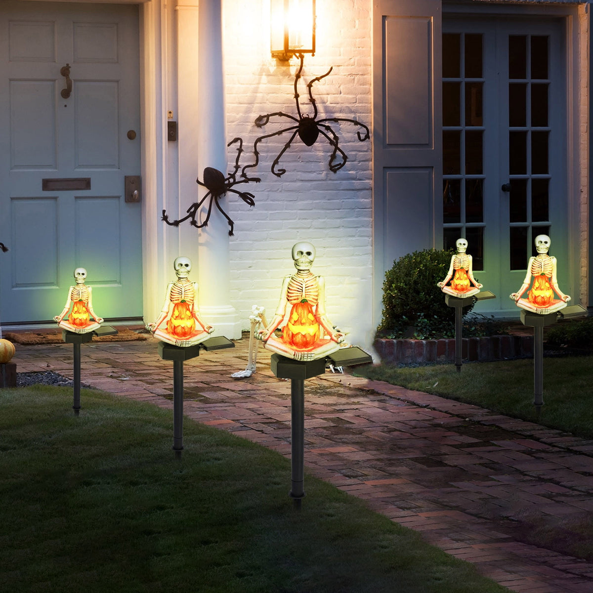Konghyp Solar Yoga Skeleton Ground Plug, Halloween Decoration, Color Gradient Lights, Outdoor Yard Decor, Weatherproof Garden Pathway Lamp, Fun Festive Ornaments