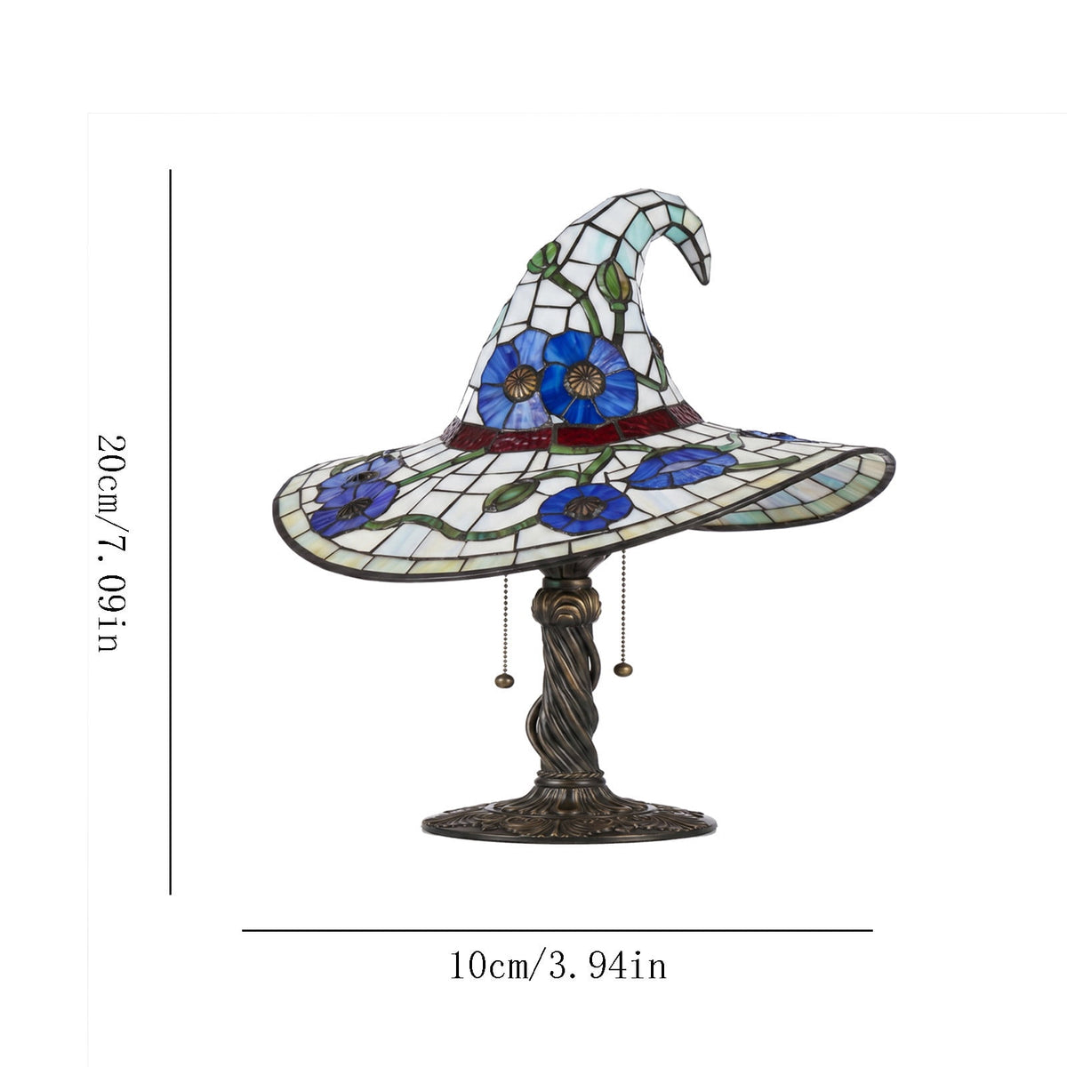 Stained Glass Witch hat lamp, 7" Halloween Gothic Mystic Room Decor Handcrafted Ceramic Phantom Figurine, USB Rechargeable LED Glowing Lantern for Bedroom Living Room Mantel Home Decor
