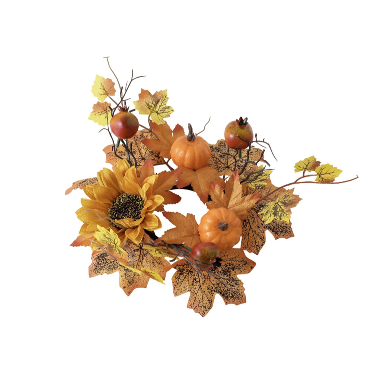 Pumpkins Candle Rings Wreaths Fall Candle Rings Maple Leaves Harvest Day Wreath Ring Holder Sunflower Pumpkin for Autumn Harvest Festival Farmhouse Halloween Table Decor