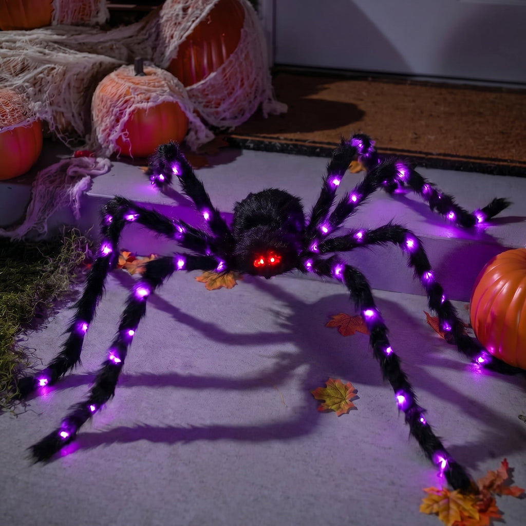 Ayieyill 5ft Giant Light-up Halloween Spider, Scary Hairy Fabric Spider for Indoor Outdoor Yard Haunted House Decor, Purple