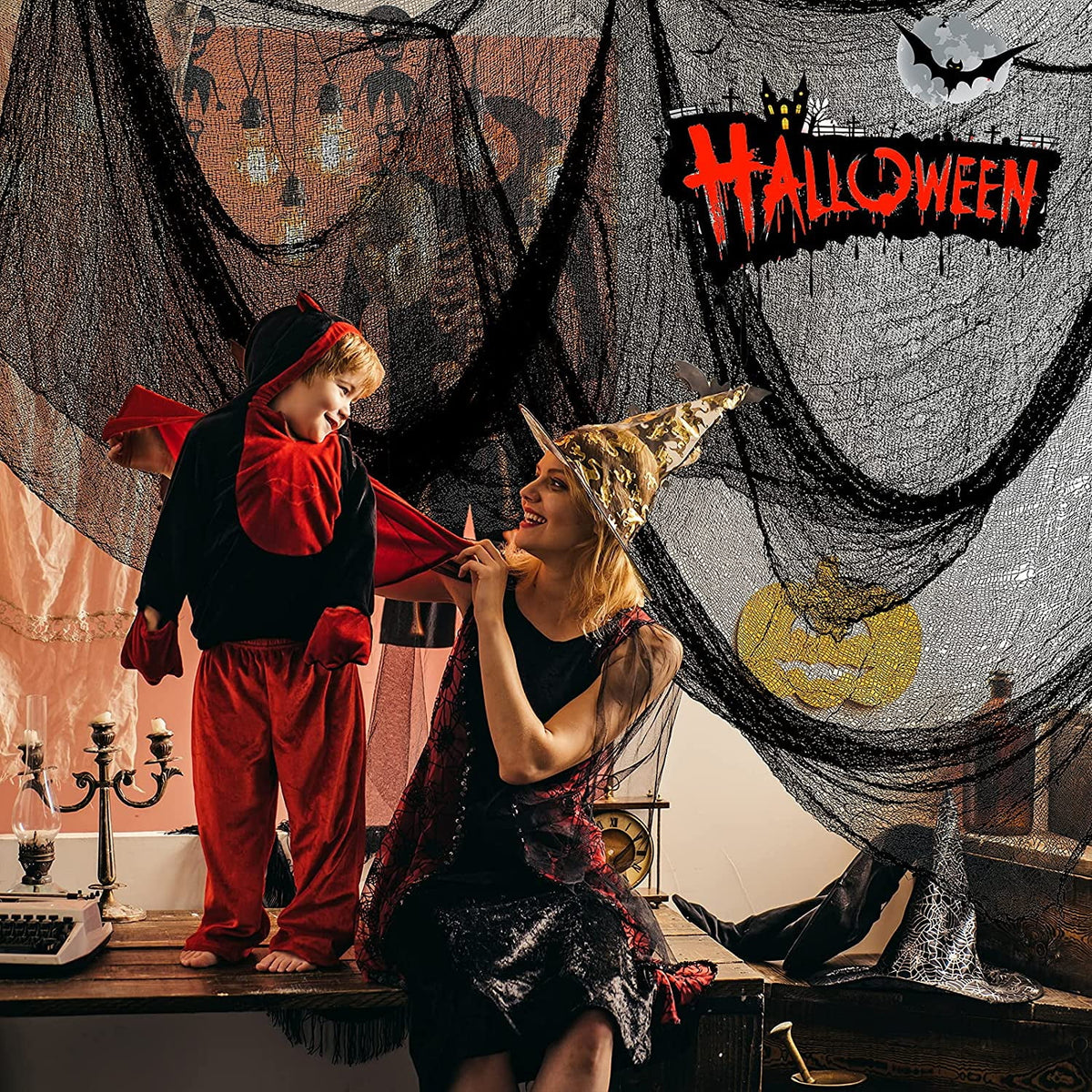 5 Pack Halloween Creepy Cloth 30×72 inch - Halloween Decorations Black Gauze - Creepy Spooky Halloween Fabric Cloth for House Yard Haunted House Halloween Party Indoor Outdoor Decorations