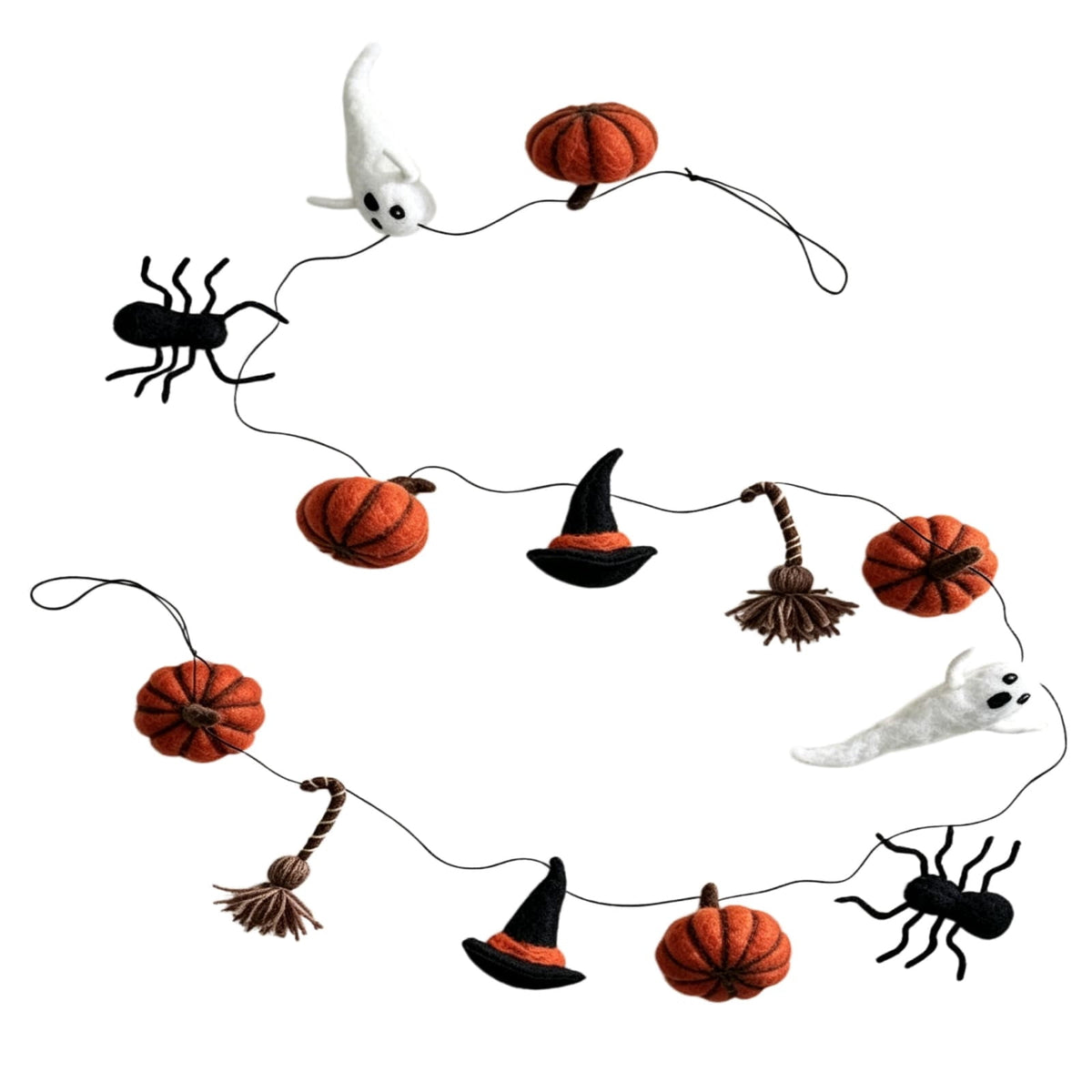 SCNOR 72 Inch Halloween Felt Garland with Ghost Pumpkin Witch Hat Spider Broom, Hanging Decor for Fireplace Mantel Wall