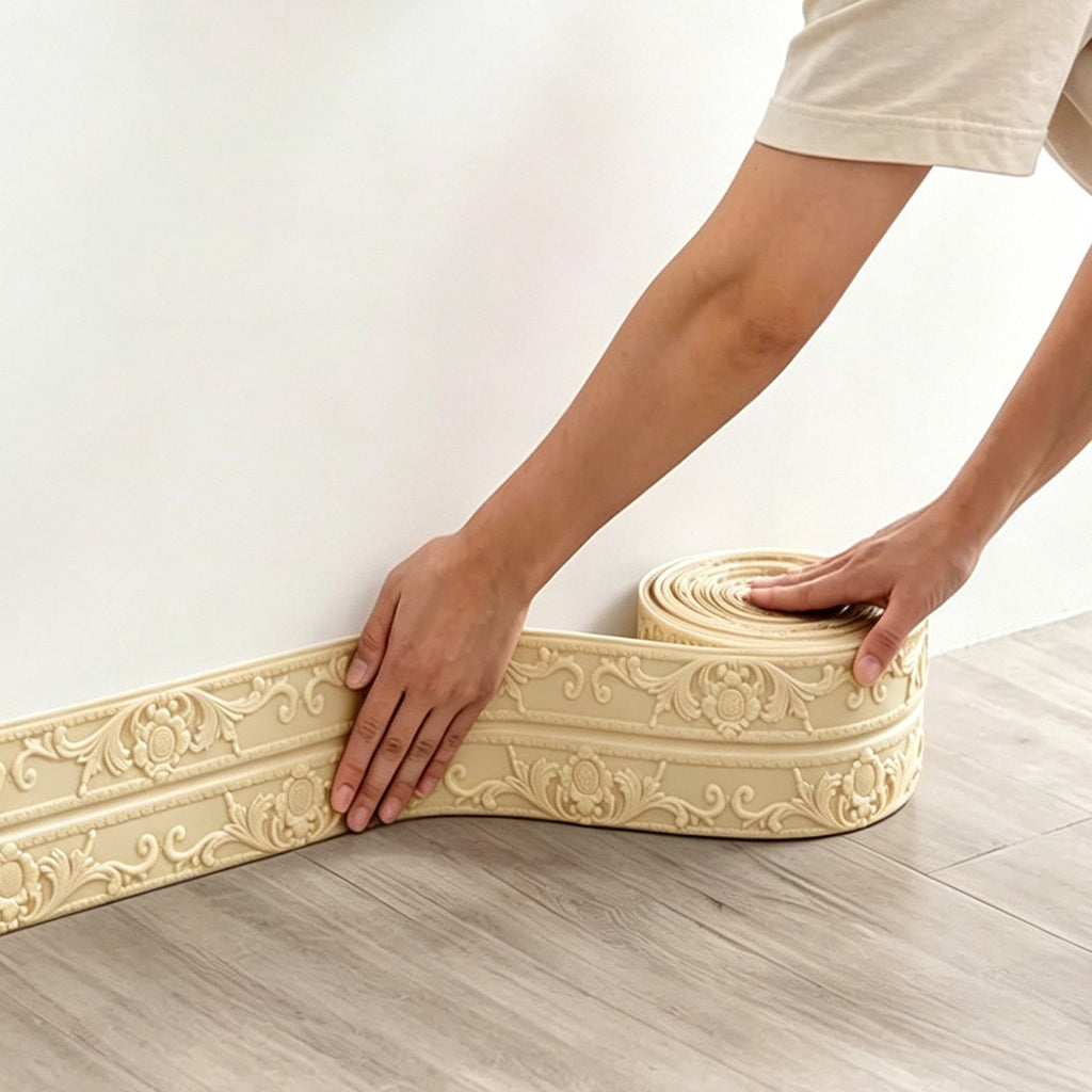 1 Roll Foam Molding Trim Peel and Stick,Flexible Molding Wallpaper Border,Self Adhesive 3D Wall Base Moulding Trim,Wall Edging Lines Foam Baseboard,Wall Base Moulding Trim,(White,90.55x3.14 in)