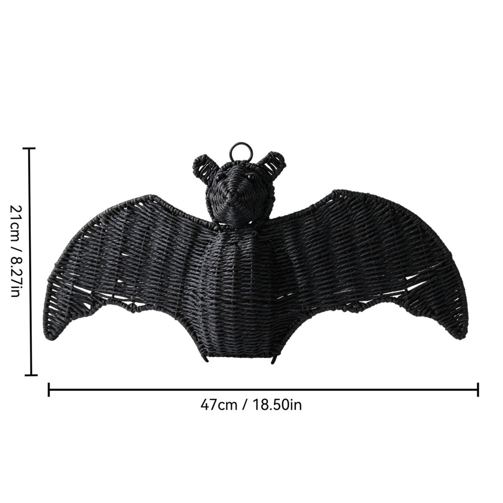 Black Rattan Wall Decoration, Halloween Wicker Bat Art, Indoor and Outdoor Festive Decor, Durable Plastic Material