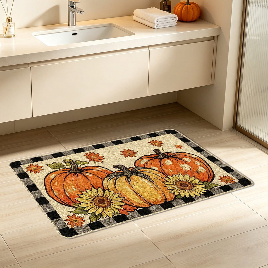 Yhmxh Fall Pumpkin Decorative Door Mat, Autumn Harvest Welcome Entryway Rug, Non‑Slip Absorbent Front Doormat, Seasonal Floor Mat for Indoor Outdoor Halloween Home Decoration 15.7x23.6 Inch