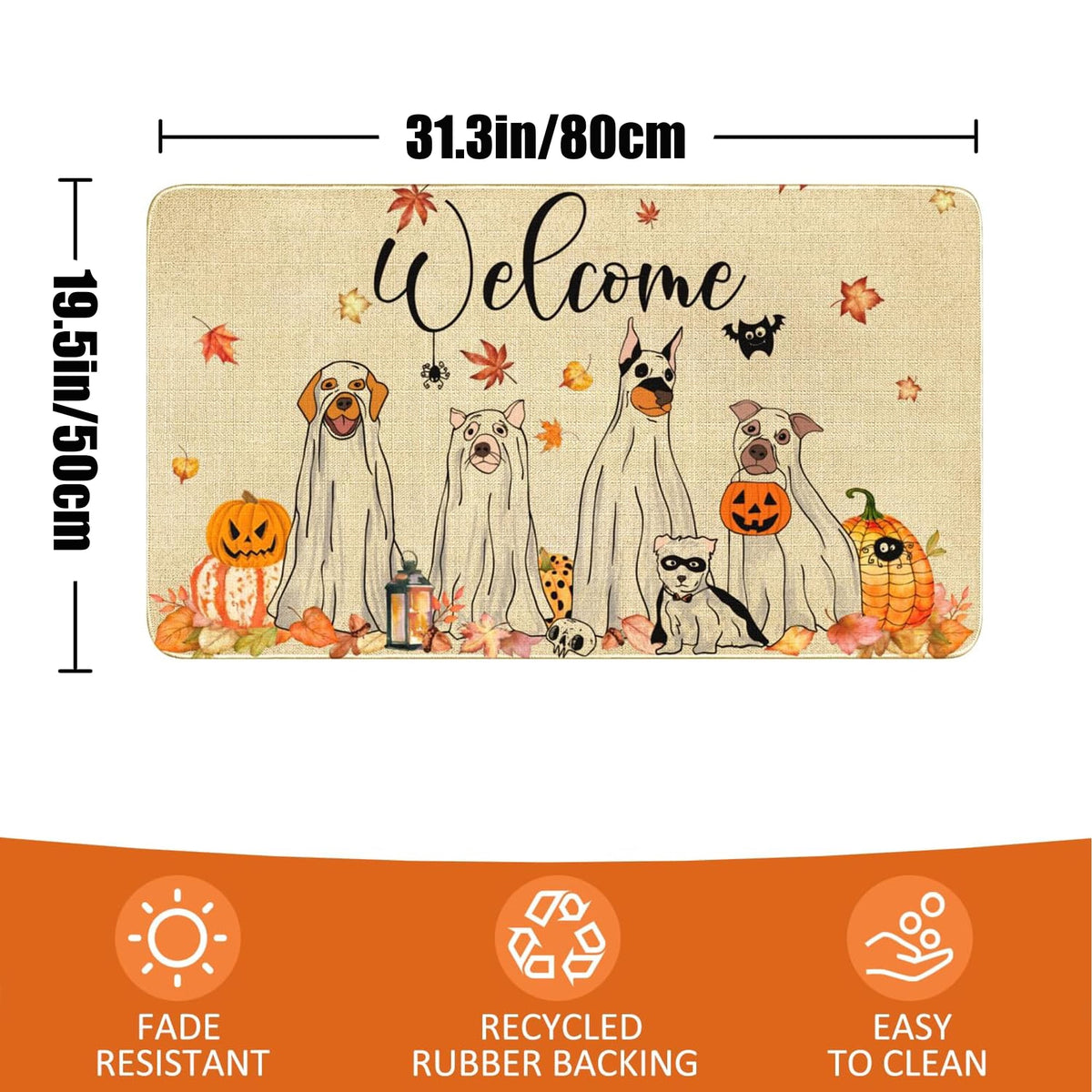 ASKETAM Halloween Doormat Indoor/Outdoor Non-Slip Carpet 19.5" x 31.3" (Dog Pumpkin)