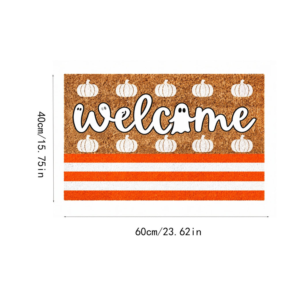 Fllostpr Halloween Pumpkin & Crow Welcome Doormat for Front Door, Non-Slip Vintage Brown Coir Floor Mat for Outdoor Porch Entryway Decor,16x24 Inch