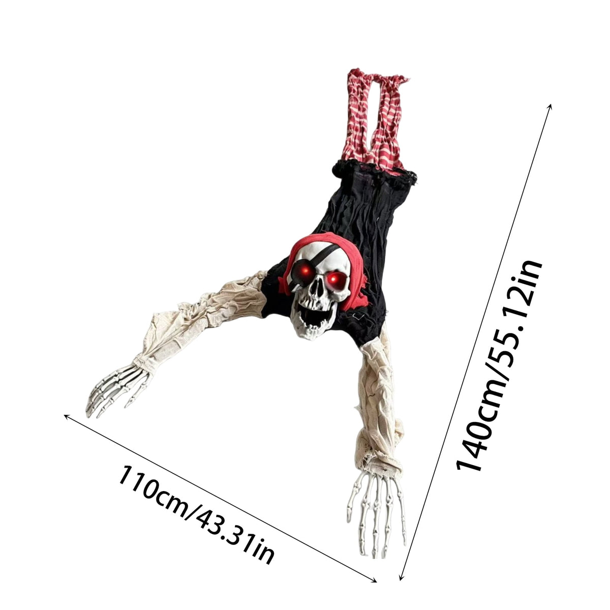 QLUEWX Halloween Skeleton Decoration with Lights and Sounds, Motion Activated Crawling Pirate Skeleton Prop, Indoor Outdoor Hanging Decor for House Yard Haunted House Halloween Party