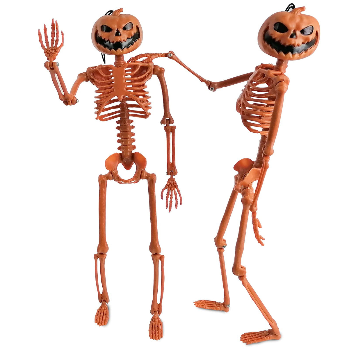 TETOU Halloween Pumpkin Skeleton Decorations with Posable Joints Skeletons for Party Haunted House Props Decorations, 2 Packs